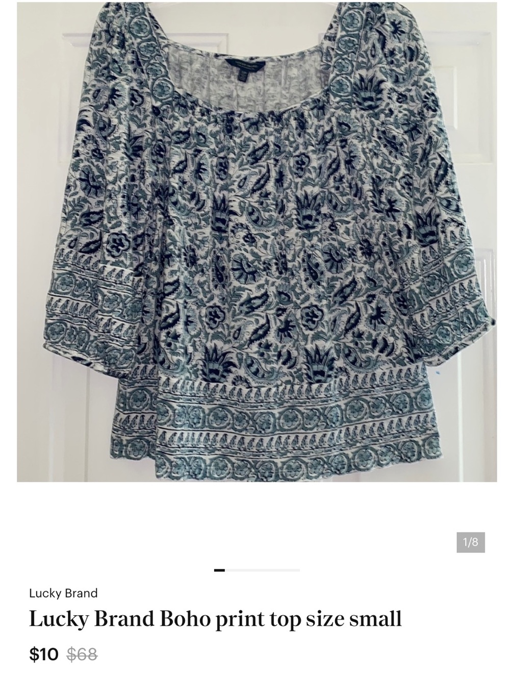 Lucky Brand Blue & White Boho Scoop Neck Blouse